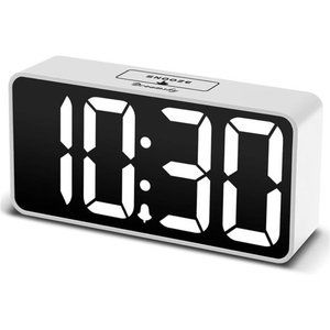 Digital Alarm Clock w USB Port for Charging 0-100% Adjustable Brightness Dimmer